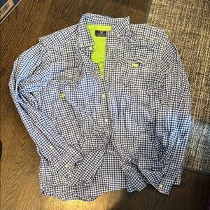 Vineyard Vines Blue and White Gingham Shirt with Lime Accents